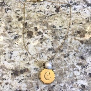 Adorable John Wind “C” charm necklace with pearl